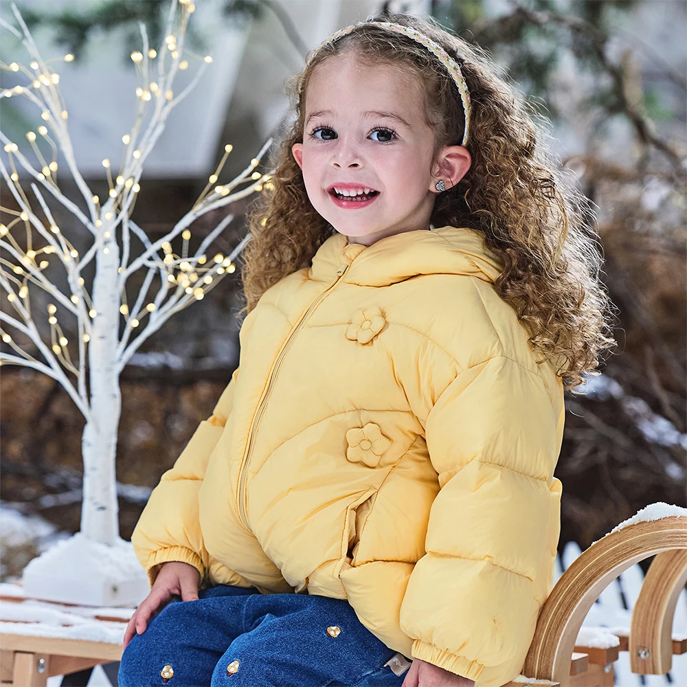 Dave Bella Girls Short Down Jacket Autumn Winter Baby Plush Hooded Overcoat Kids White Duck Down Top Children Clothing DB4254111