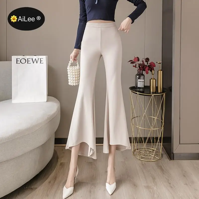 

Asymmetrical Calf Long Flare Pants High Waist Office Lady Casual Sexy Streetwear Women Elegant Business Work Business Trousers