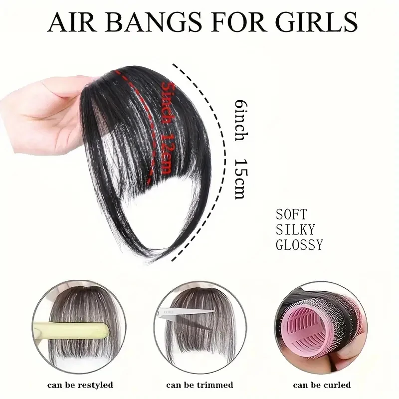 Elegant Clip In Bangs for Women Synthetic Straight Hairpiece with Sideburns Versatile Air Fringe Accessory