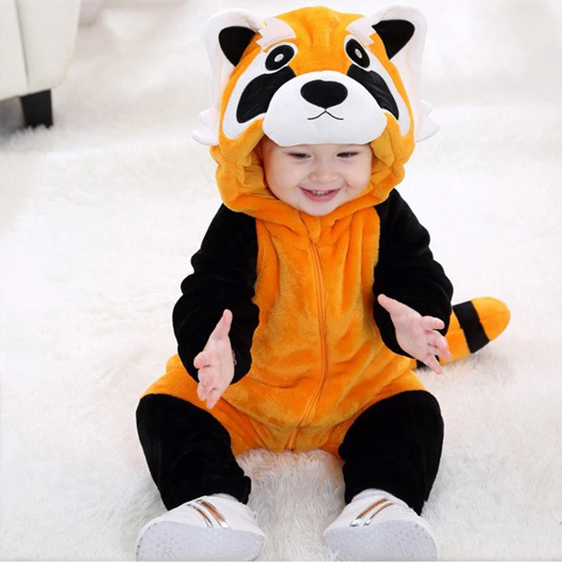 Spring New Baby Raccoon Playsuit Halloween Costume Baby Animal Shaped One Piece Creeper Baby Outwear