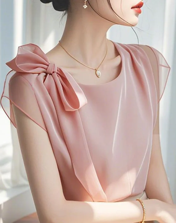 

Solid Color French High-End Chiffon Shirt for Women In Summer, Niche and Beautiful Temperament, Short Sleeved Loose Top