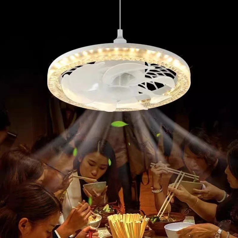 Designer Minimalist LED Electric Ceiling Fan Light E27 Screw Spiral Ceiling Fan Lamps Remote Control Household Decor Parlor Cafe