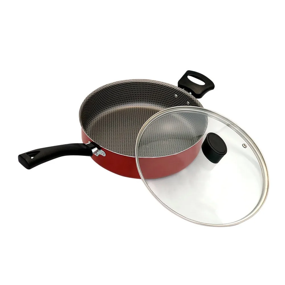 Enjoy straight 24cm Frying pan with glass lid and red handle