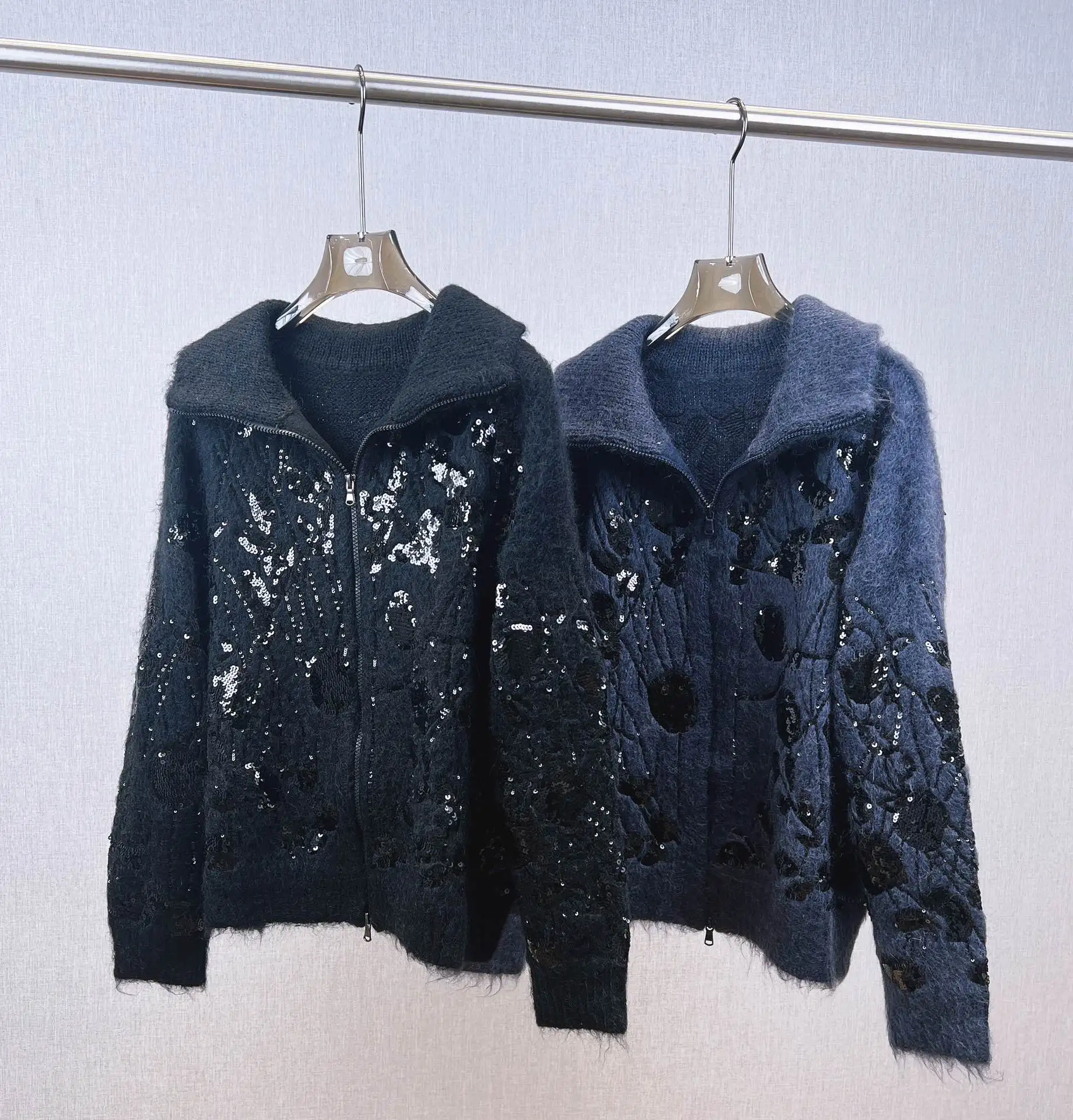 

High Quality New Heavy Duty Mohair Wool Blend Lapel Zipper Cardigan Jacket For Women