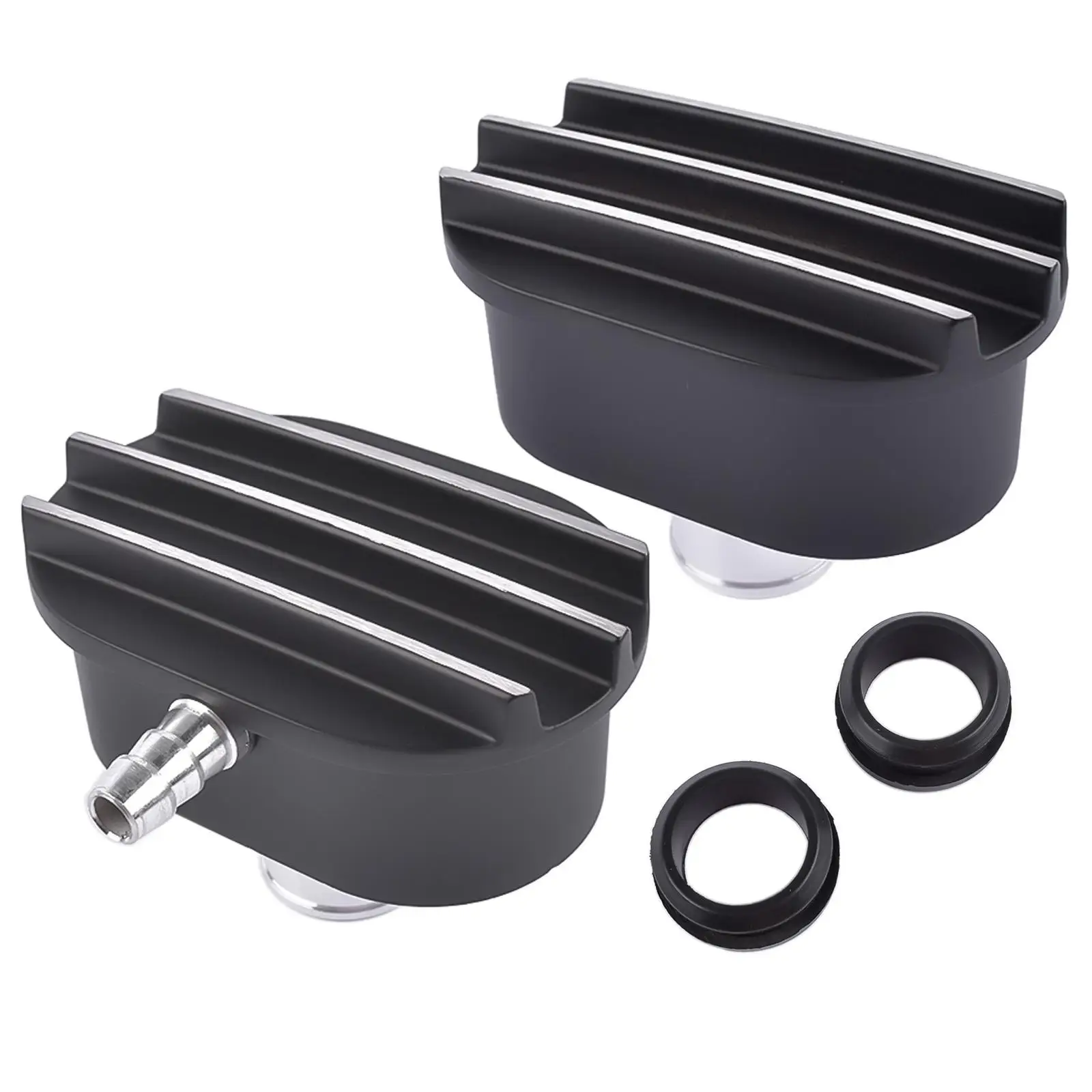 

AP02 Black Finned Oval Black Aluminum Valve Cover Breather & PCV Valve Combo Kit for 1-1/4" Durable