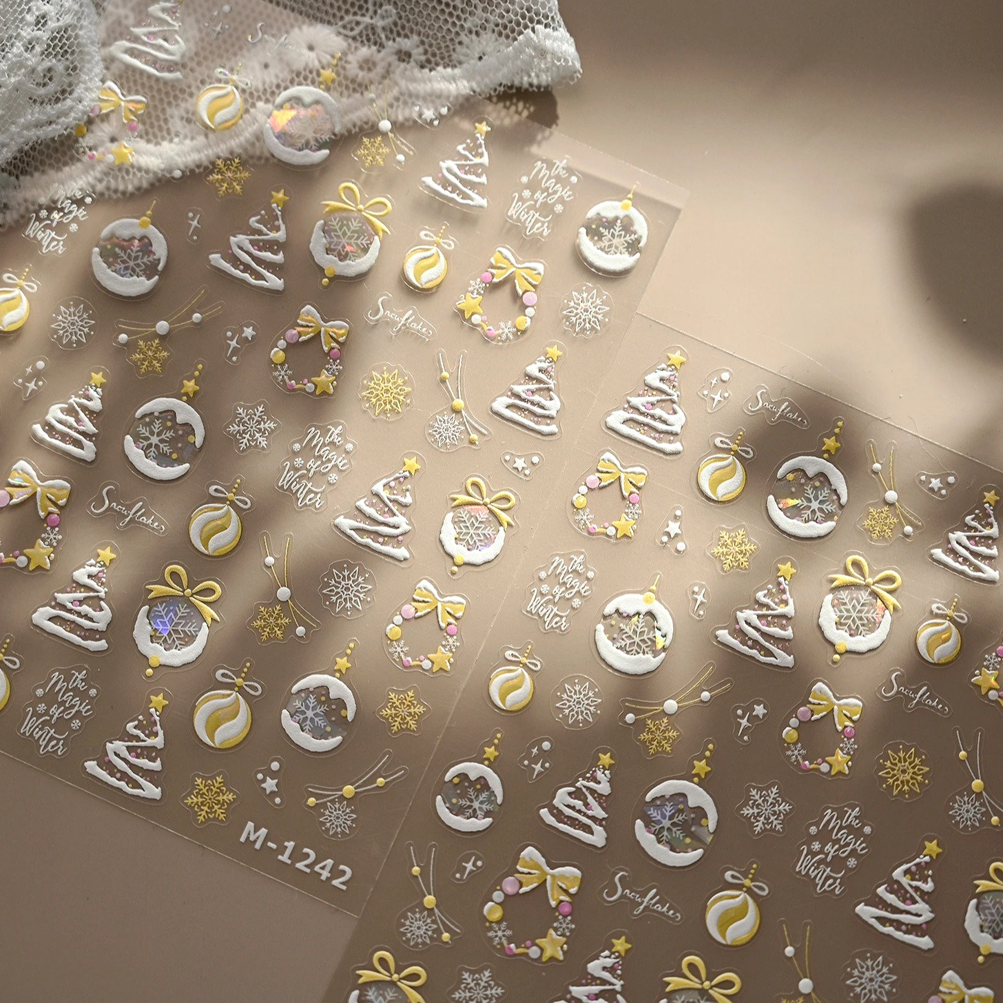 สติ๊กเกอร์ติดเล็บลายคริสต์มาส ต้นคริสต์มาส ดอกไม้ไฟ โบว์ญี่ปุ่น-เกาหลี เกล็ดหิมะ มนุษย์หิมะ ดาว ซานตาคลอส