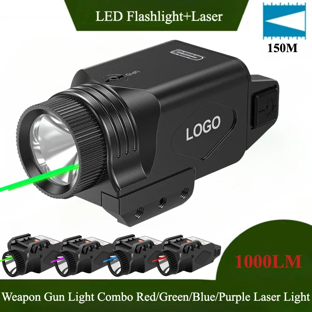 1000 LM Tactical Gun Light USB Charging Red Green Dots Sight Built-In Battery Sport Outdoor Flashlight Fits 20mm Rail