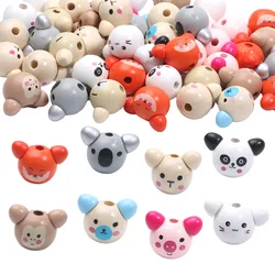 10pcs Random Mixed Animal Head Pattern Wooden Beads Colored Round Ball Wood Beads For Jewelry Making DIY Handicrafts Accessories