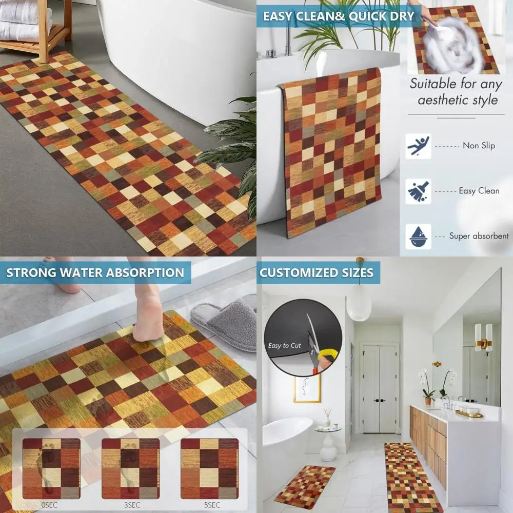 

custom-sized rubber anti-slip bath mat - thin, quick-drying, absorbent, door-friendly washable bathroom floor mat