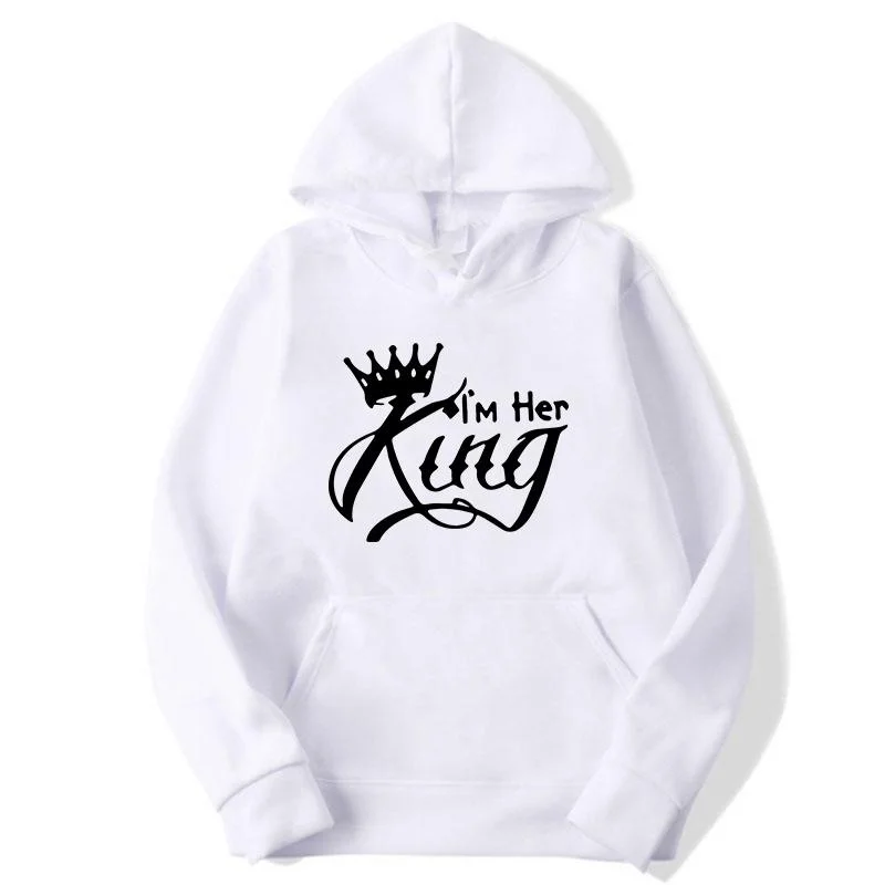 Women Hoodies King Queen Printed Sweatshirt Lovers Couples Hoodie Fashion Hooded Sweatshirt Matching Casual Pullovers Tops