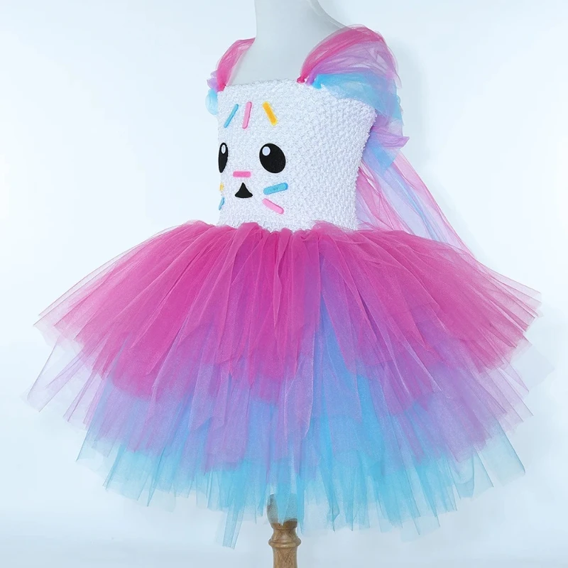 Fluffy Gabby Cat Layered Dresses for Baby Girls 3 Layers Cartoon Kitty Costumes for Kids Birthday Ballet Tutus New Years Outfits