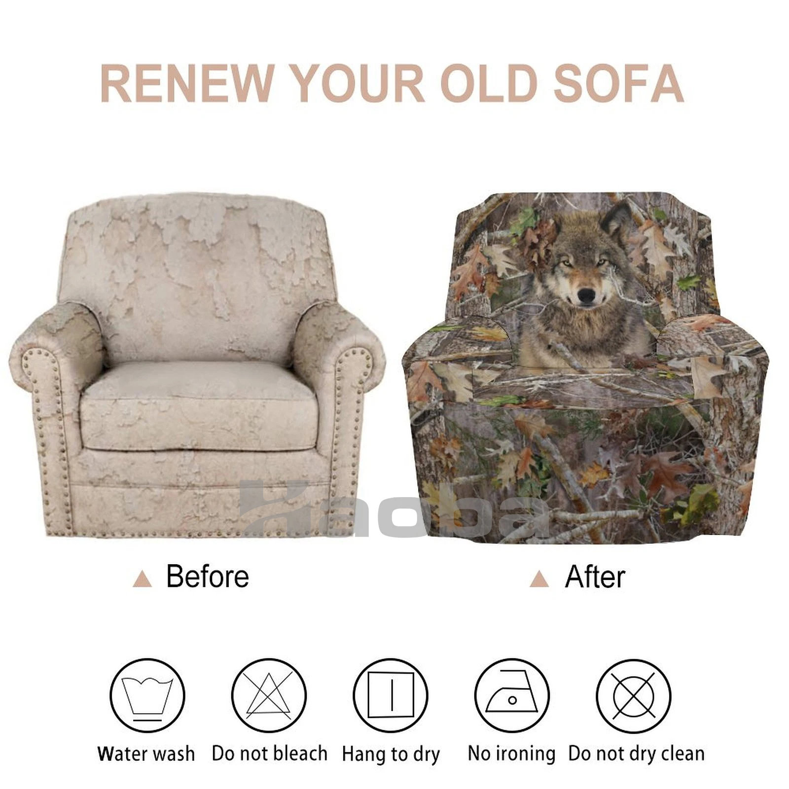 Wolf Camouflage Couch Covers,Chair/Sofa Covers, Stretch,Printed,Armchair Slipcover,Separate Cushion Covers Gifts For women Men