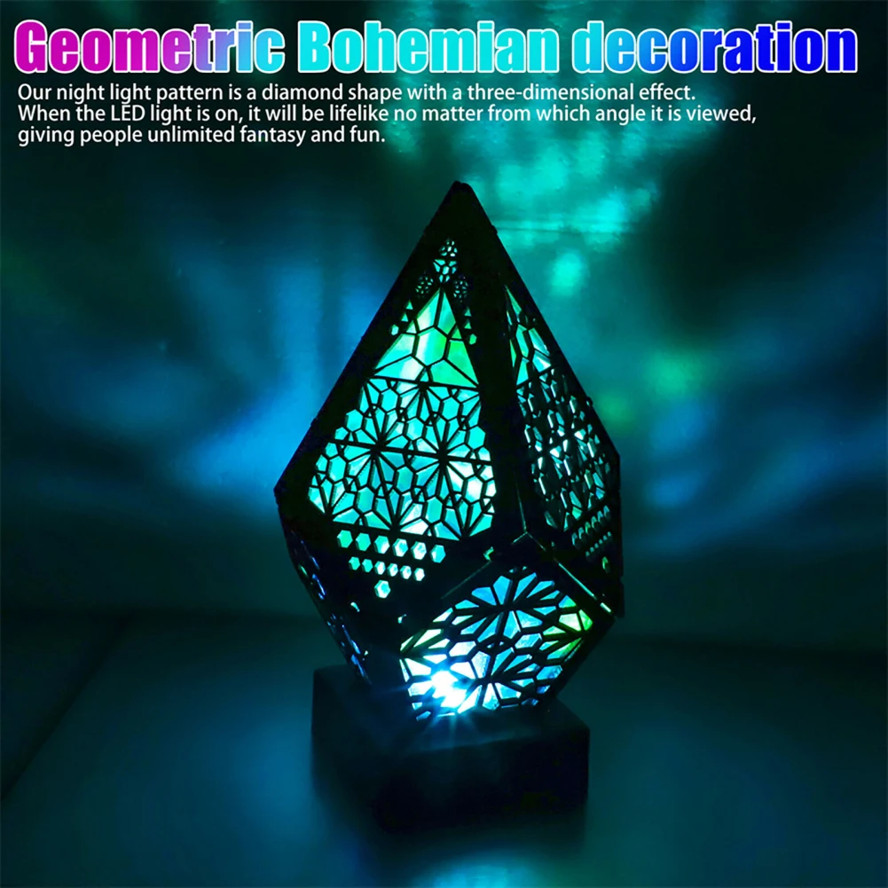 Wooden Led Projection Lamp Colorful Diamond Multipurpose Polar Star Floor Lamp Night Light Bohemian Decor Dropship