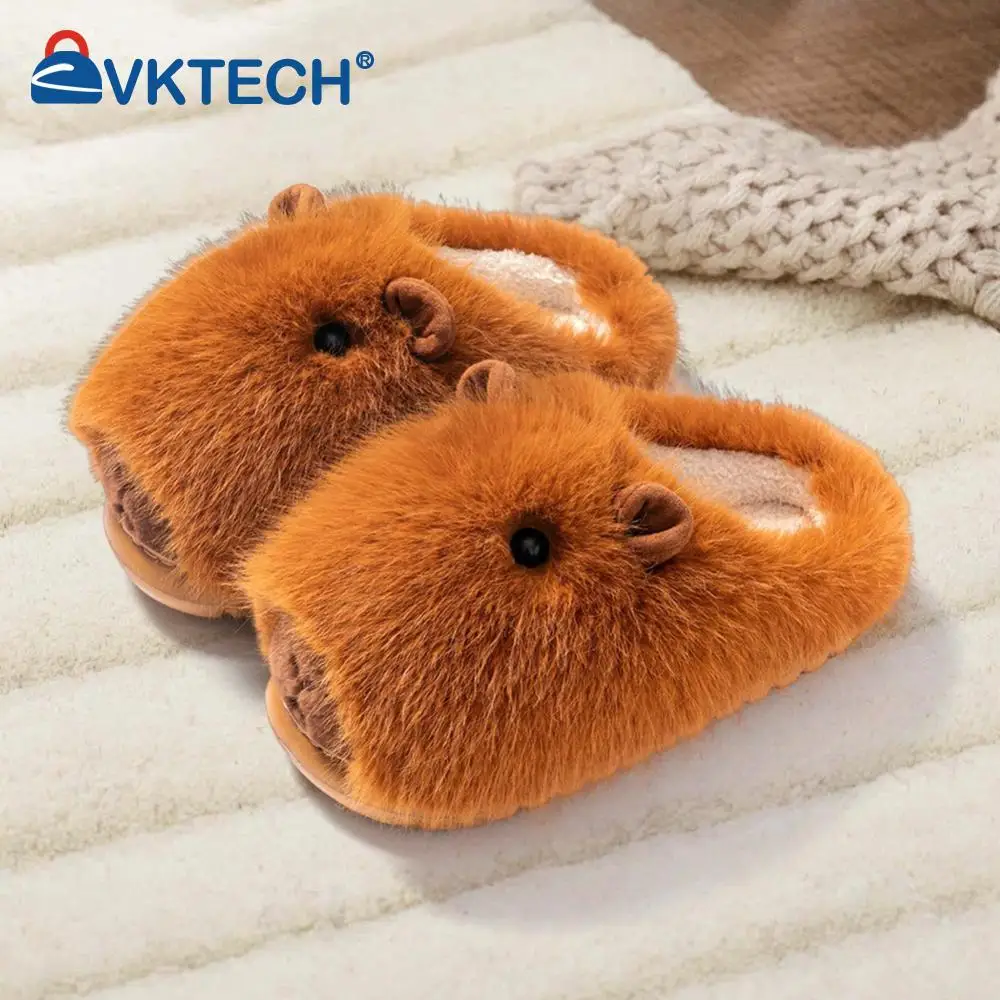 Plush Capybara Slippers Thermal Home Slippers Comfortable Fuzzy Capybara Slippers Non-Slip Furry Walking Shoes for Autumn Winter