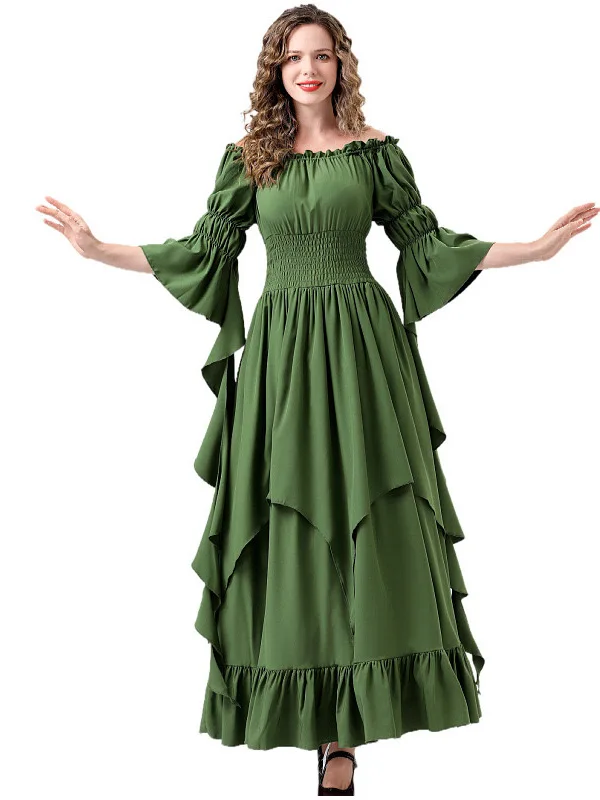 Gothic Sle Medievale Retro Court Dr Abito lungo da donna Costume loween Elfo Outfit Fibra di poliestere 00% Costume di scena