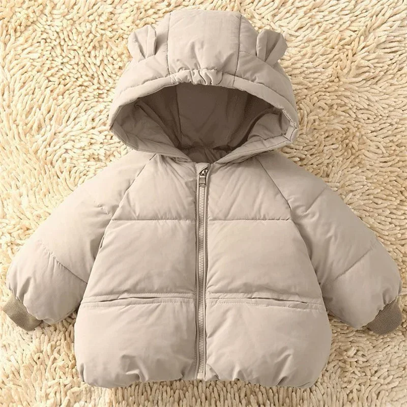 

Kids Winter Thickened Warm Hooded Parka - Solid Color Cotton Down Outerwear for Boys Girls Daily Casual