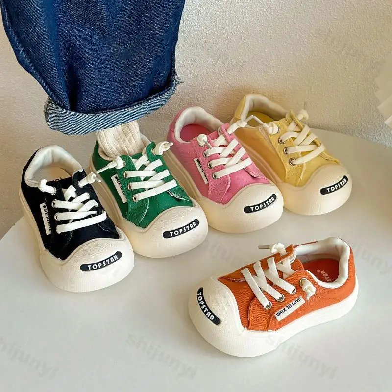 

Children's Canvas Shoes 2025 Autumn Comfortable Non Slip Boys Girls Casual Shoes Lace Up Fashion Outdoor Toddler Sports Shoes