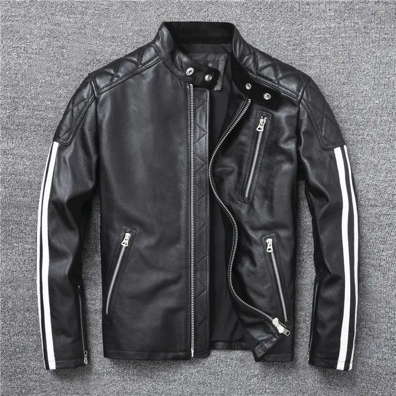 

Cowhide Leather Jacket Man Short Fashion Handsome Men's Genuine Leather Jacket Spring Autumn Oblique Zipper Motorcycle Coat Male