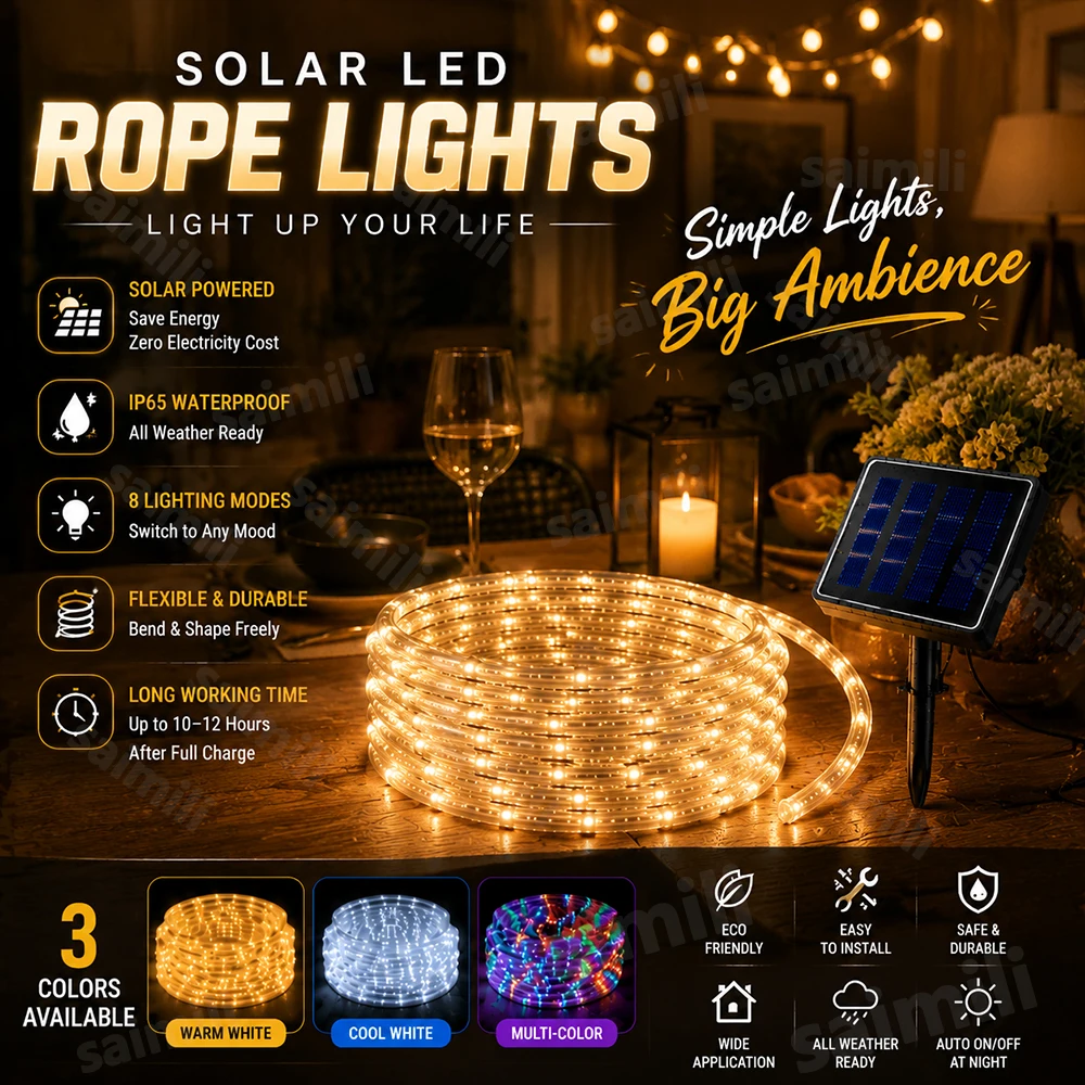 Outdoor Lighting For Christmas - 8-Modi-Solar-LED-Lichterkette, wasserdicht, für den Außenbereich, Garten,