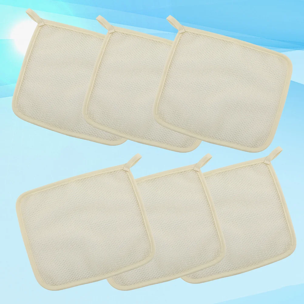 6 Pcs Washcloth Towel Back Rub Exfoliator Massage Beige Nylon Bathing Accessories