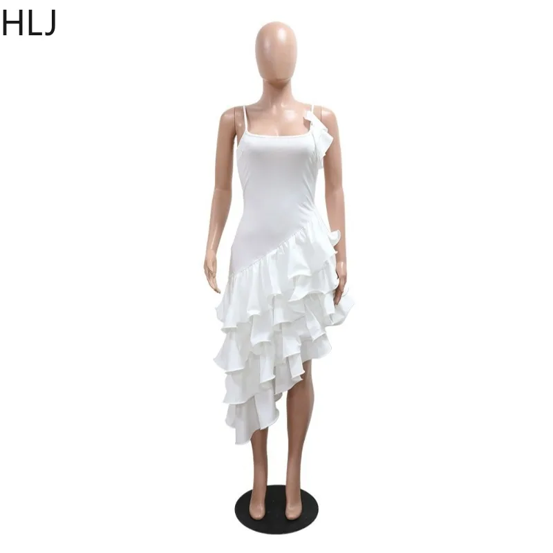 Hlj sexy babados irregular retalhos bodycon vestido feminino cinta de espaguete sem mangas vestidos sem costas feminino noite clube vestidos