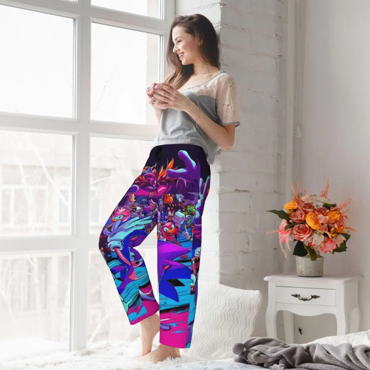 مخصص سونيس بيجامة السراويل النسائية القنفذ لعبة ملابس خاصة صالة النوم قيعان تمتد مع جيوب