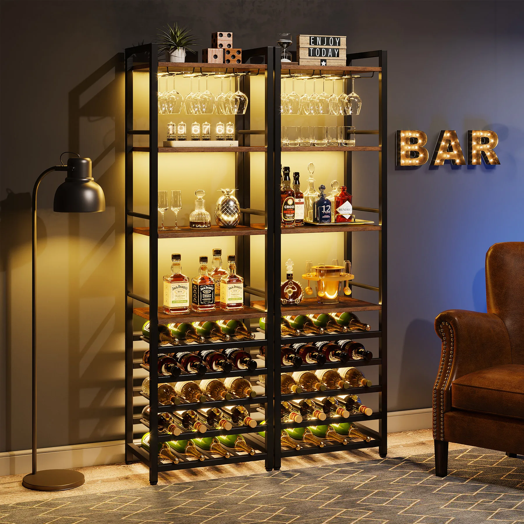 Tribesigns Portabottiglie per vino da 20 bottiglie, portabottiglie autoportante a 9 livelli con supporto in vetro e ripiani portaoggetti