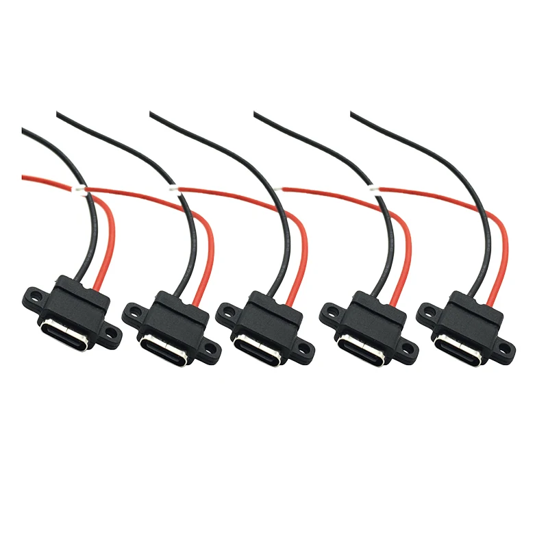 Type-c 2-pin Female Socket With Wire Bonding Waterproof Vertical Ear Socket Solder Joint Usb Female Connector Adapter Plug E2