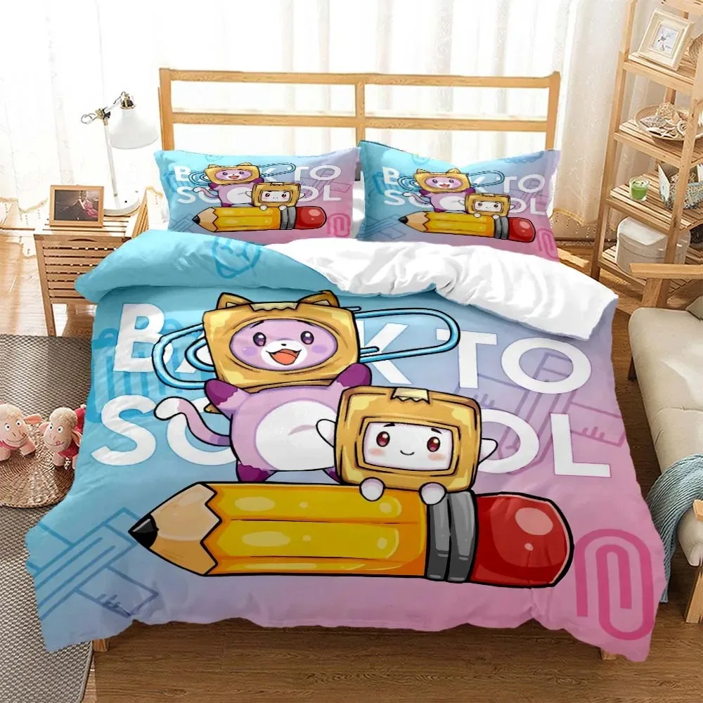 Lankybox Foxy Boxy Cute Cartoon 3D printed bedding Queen bedding set Customized King size bedding set Soft and comfortable