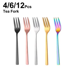 4/6/12 Pieces Black Tea Fork Set Stainless Steel Fruit Forks Ice Cream Cake Tea Fork For Tea Party Mirror Sliver Tableware