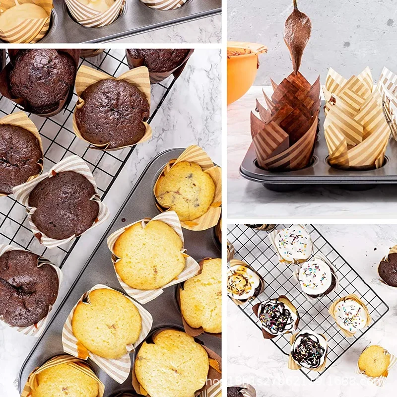 200Pcs/Lot Tulip Muffin Liners Cupcake Baking Holders Grease-Proof Rustic Wrapper Molde Cupcake Paper Cups Bakeware Tools