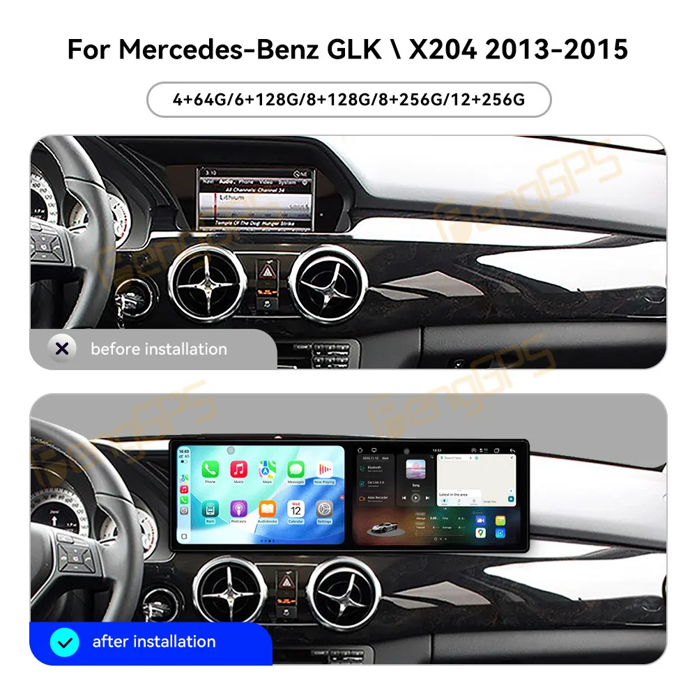 

Автомобильный радиоприемник CarPlay с двойным экраном 9,1 дюйма для Mercedes-Benz GLK X204 2013-2015, мультимедийный плеер с сенсорным экраном, GPS-навигация