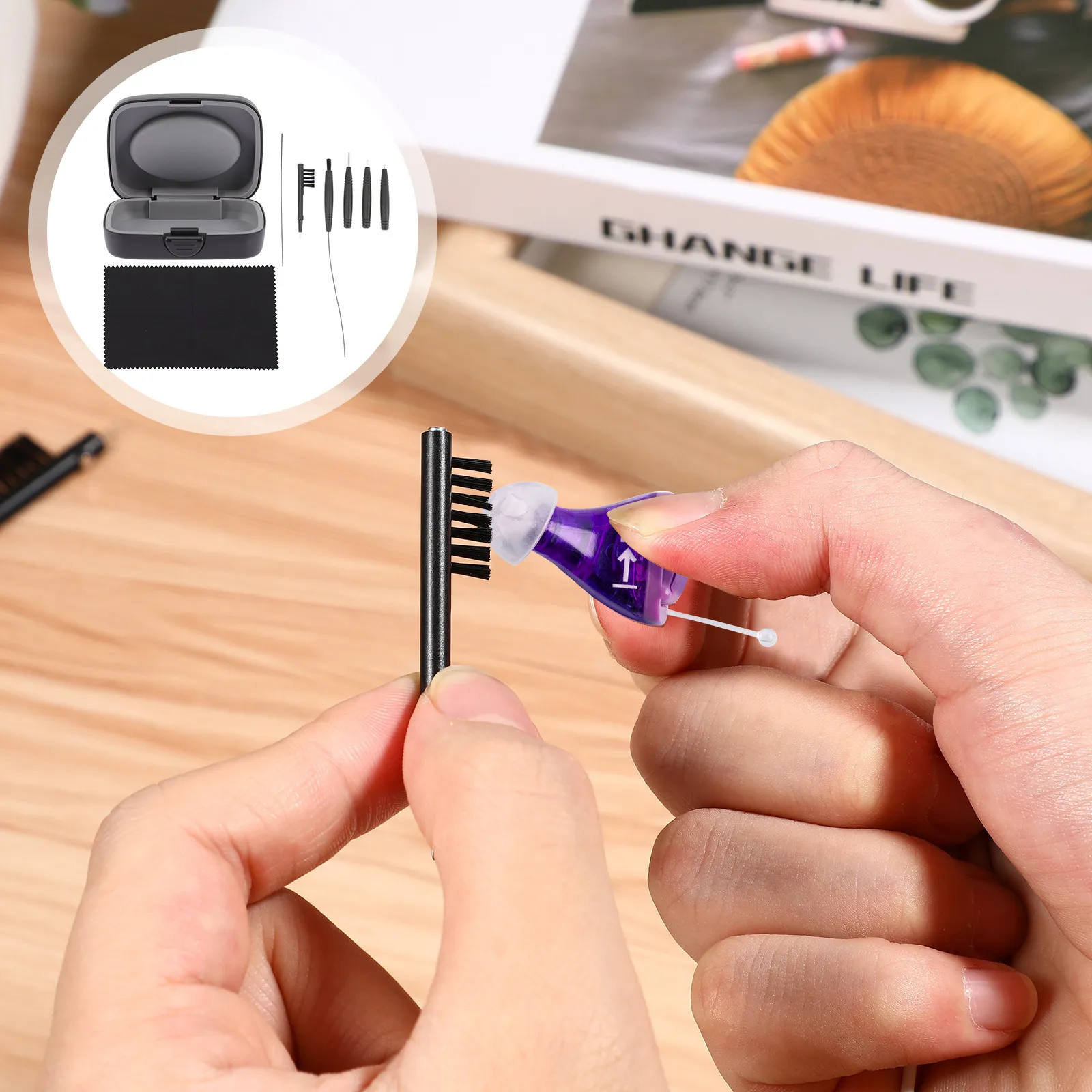 

1Set Hearing Aid Cleaning Protection Case Premium Plastic Hearing Aid Cleaner Brush Tool Kit Portable Earphone Hygiene Care Bte