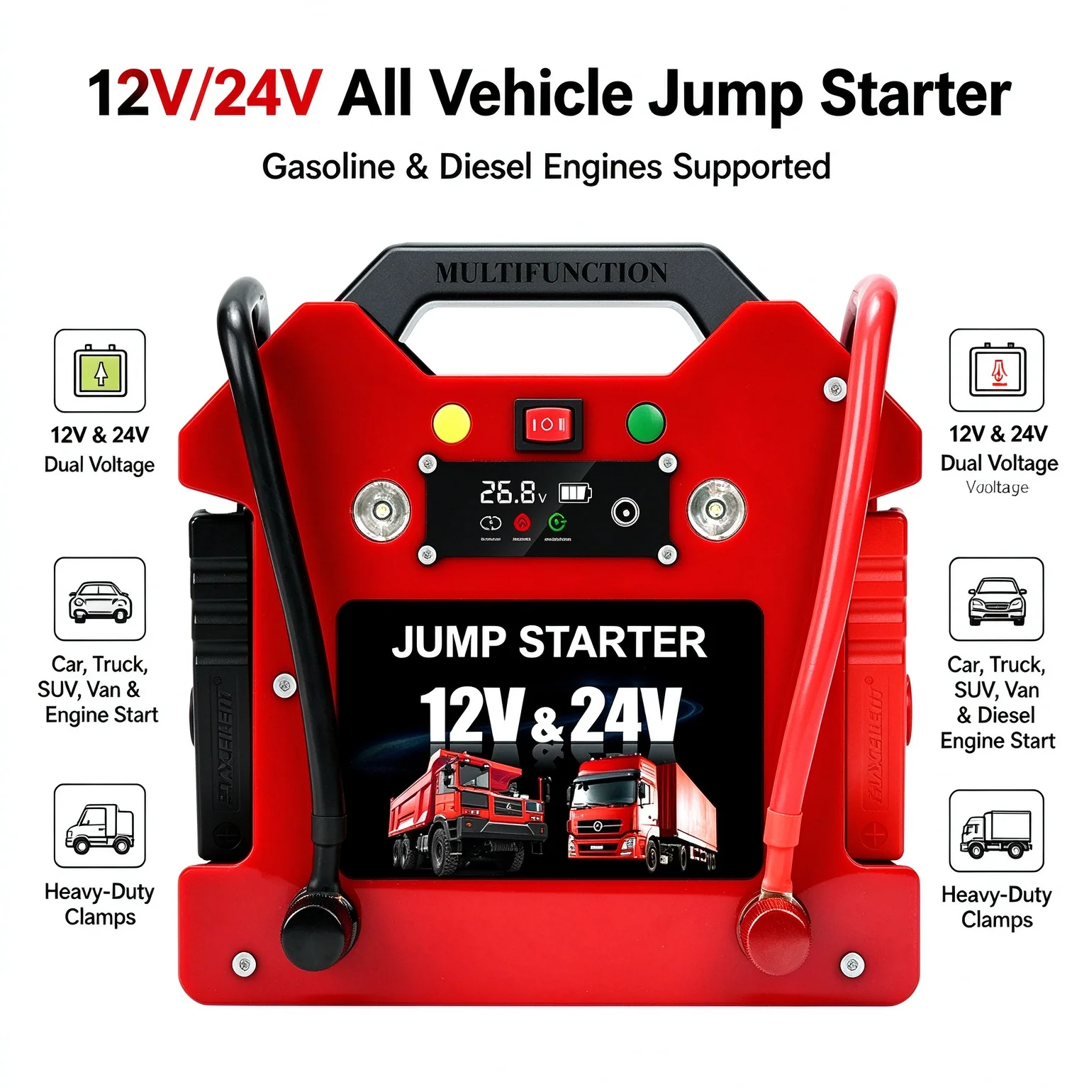 320000mAh Heavy Duty 12V 24V Car Jump Starter LiFePO4 Battery Booster Portable Emergency Jumper Pack Truck Device 24V Splitter