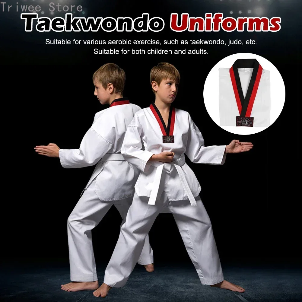 Taekwondo Uniforms Long Sleeves Martial Arts Karate Jujitsu Gym Training Uniforms with Belt for Children Adults Unisex