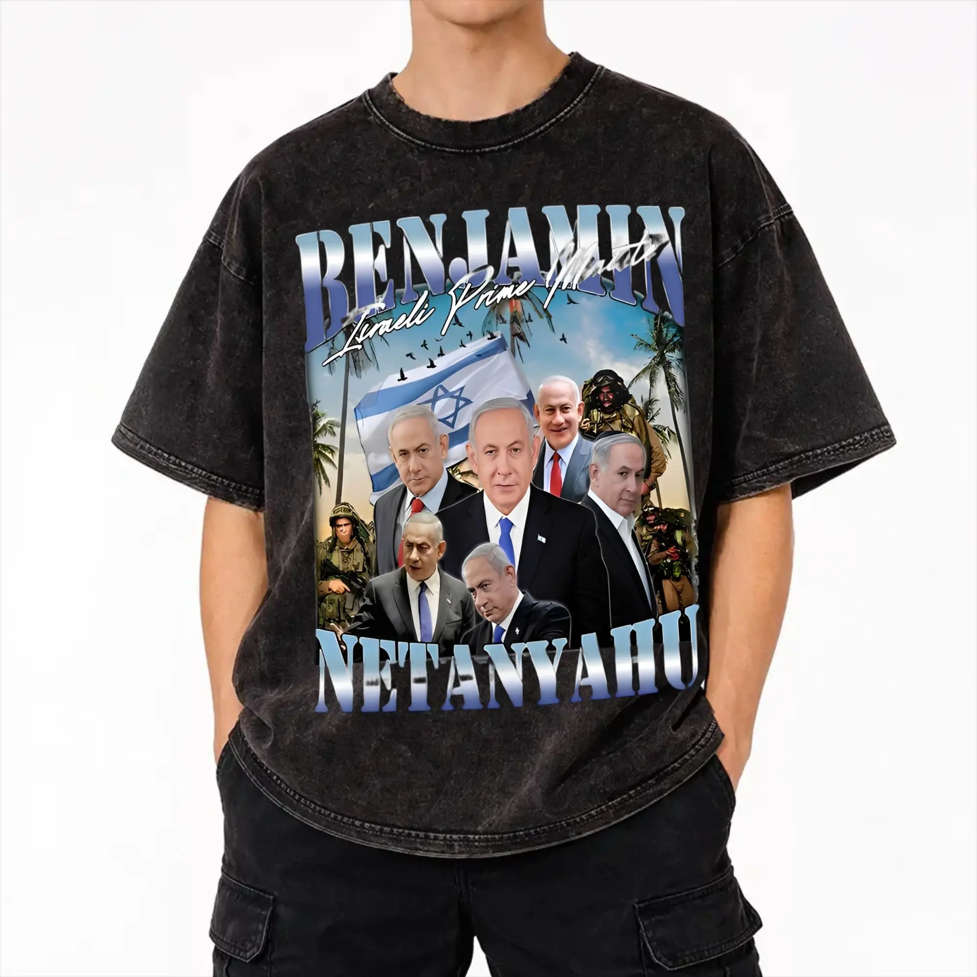 Harajuku Washed Shirts BYE-BYE BIBI Benjamin Netanyahu Leaves Office  Merch Novelty T Shirt Harajuku  Streetwear 100% Cotton