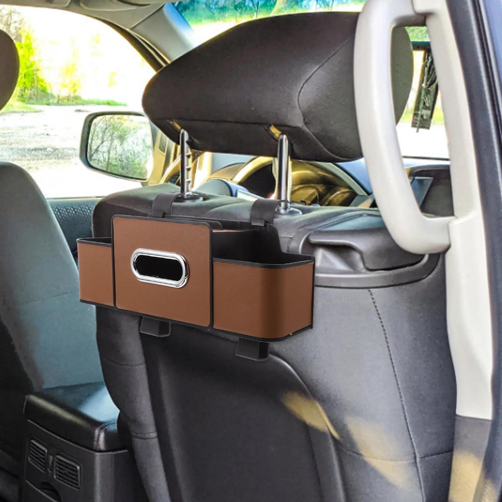 

Easy Install Car Seat Back Organizer with Multiple Compartments Pockets for Tissues Cups Auto Storage Solutions