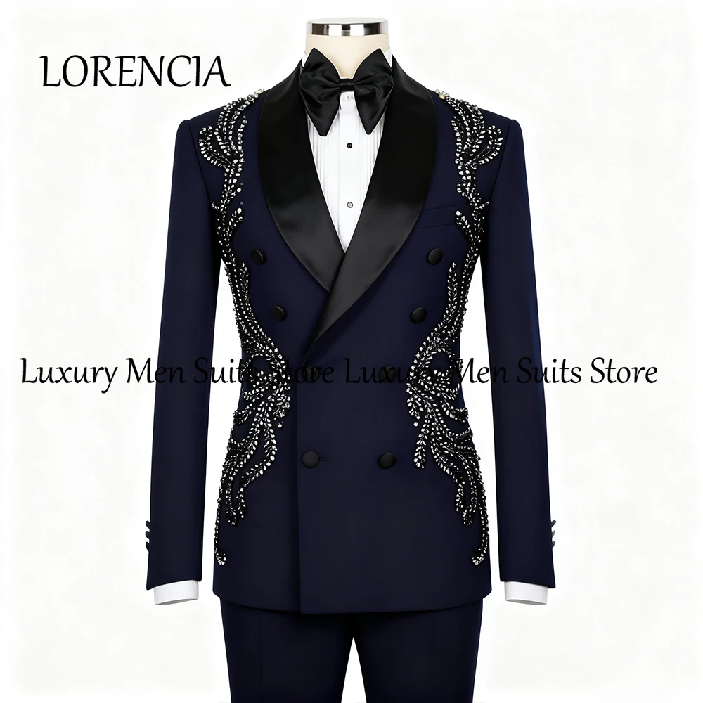 

Formal Crystal Suits for Men 2 Pieces Double Breasted Wedding Party Groom Tuxedos Set Customized Blazer Pants disfraz de hombre