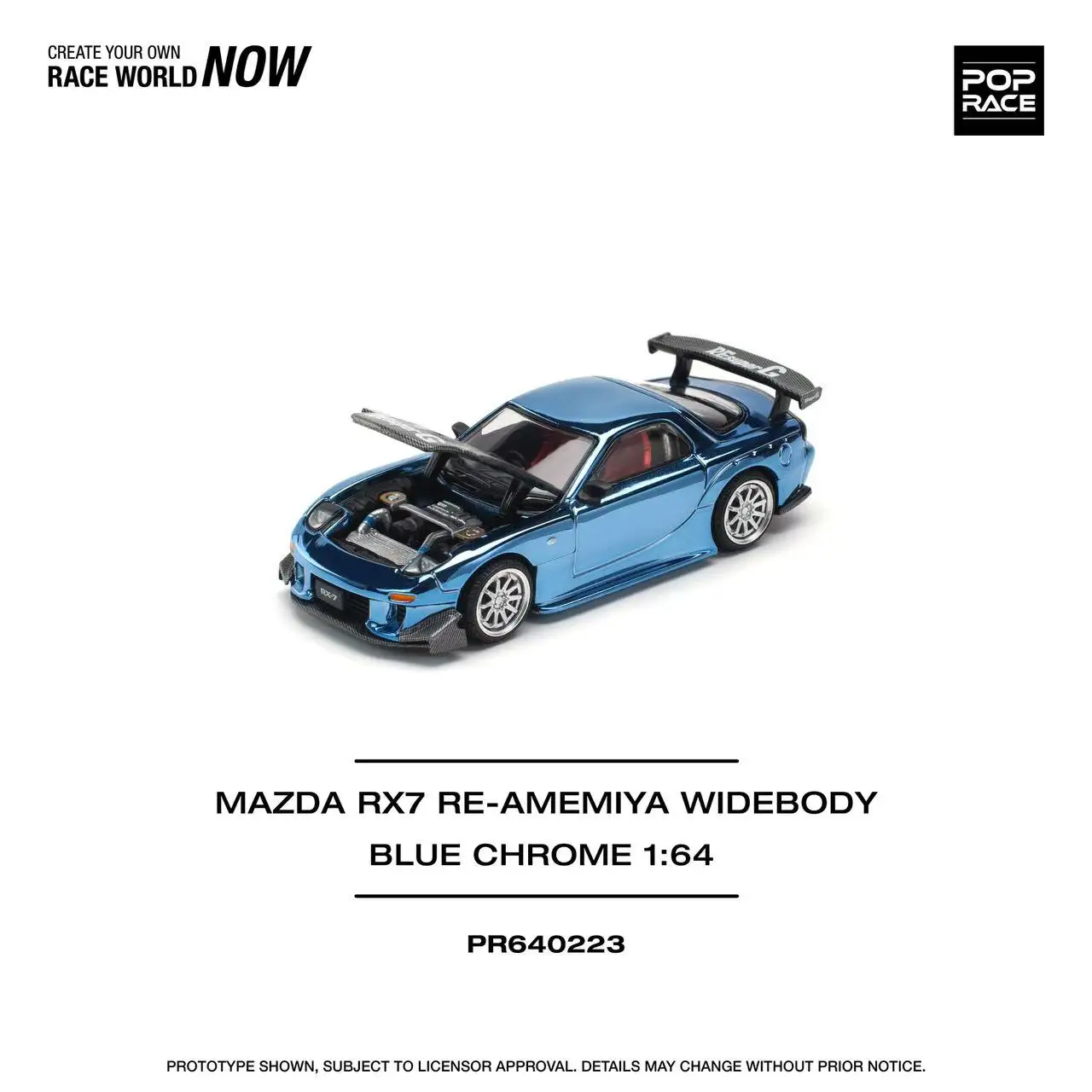 Pre-order *POPRACE 1:64 Mazda RX7 RE-AMEMIYA WIDEBODY electroplated blue coated alloy model - shipped in January