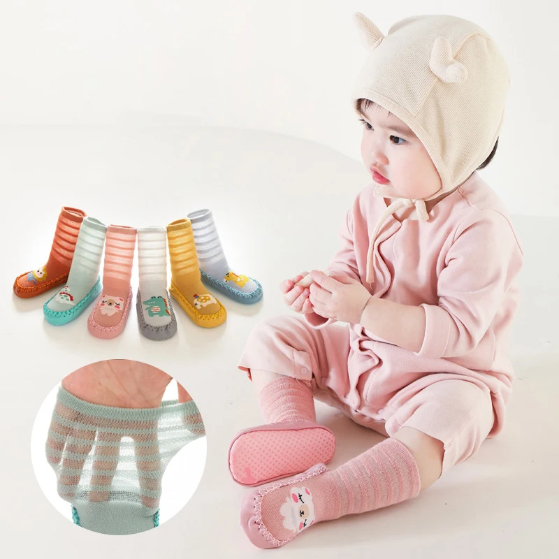 Baby Summer Mesh Floor Socks Anti-Slip Newborn First Walkers 0-3Year Boy Girl Spring Summer Breathable Mid Tube Socks Footwear