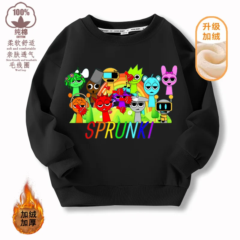 Sprunki Hoodie For Children Incredibox Hoodie Warm Sweatshirts Children's Winter Soft Clothing Cartoon Pure Cotton Thick Hoodie