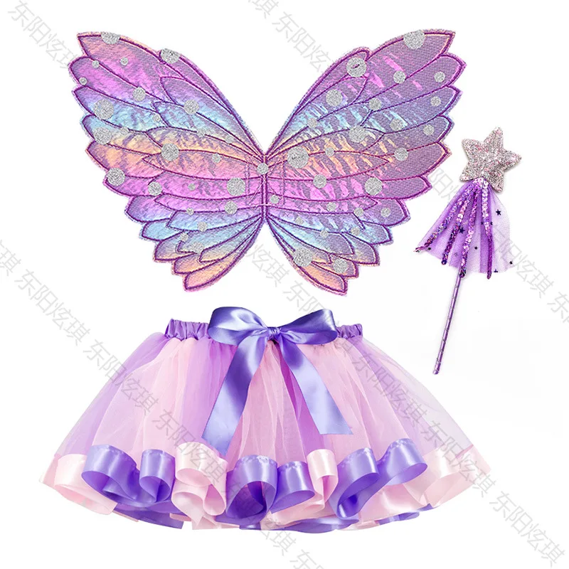 Dzieci skrzydła motyla mała dziewczynka wróżka Handstick cudowna kwiatową wróżkę krótka spódnica rekwizyty na występy księżniczka dziewczynka