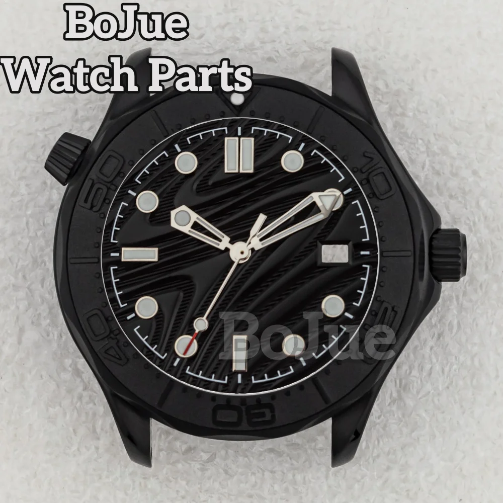 

41mm Black NH35 Case Luminous Dial Hands Stainless Steel Case Bracelet Men Watch Parts for Seamaster 300 NH35 Automatic movement