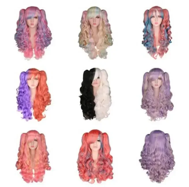 Anime Accessories 18 Colour Anime Harajuku Wig Wavy Long Half Cosplay Costume Wigs with Chip Removable Ponytails Wigs