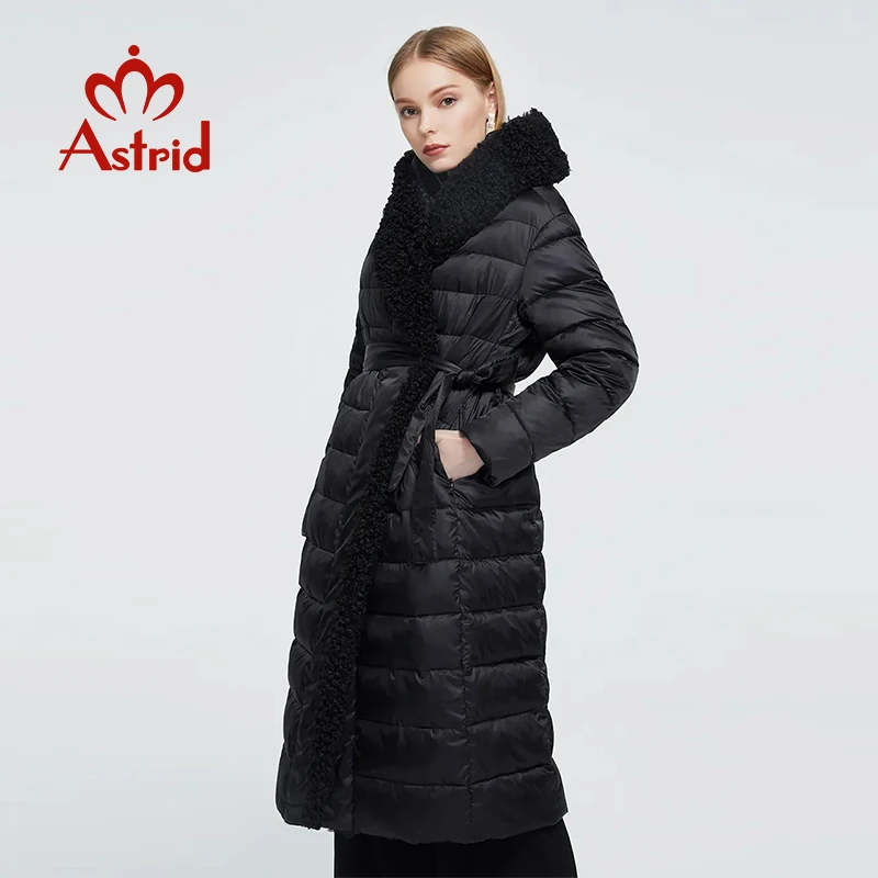 Astrid 2023 New Winter fashion Women\'s coat  women long warm Jacket waistband with Rabbit fur Fur collar  AR-7518