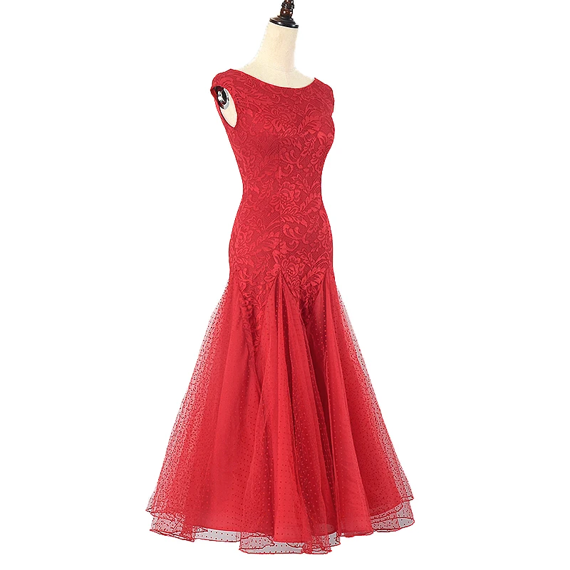 

Modern Dance Big Swing Skirt Summer New Performance National Standard Lace Backless Sleeveless Waltz Dress