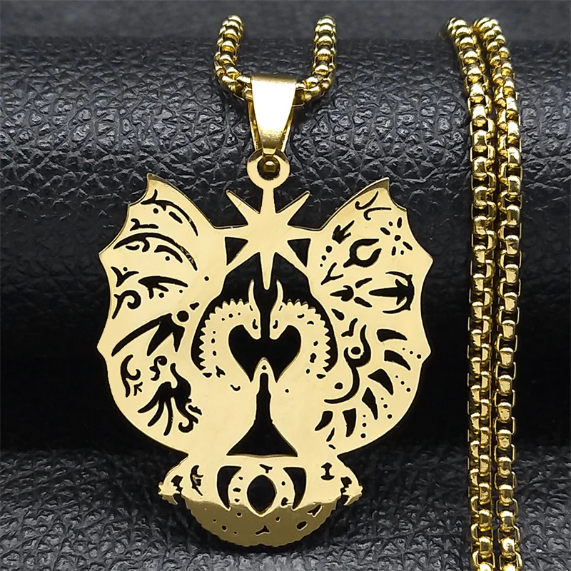 Fashion Flying Dragon Necklace for Women Men Stainless Steel Gold Color Sacred Animal Amulet Pendant Jewelry joyas NZZZ513S01