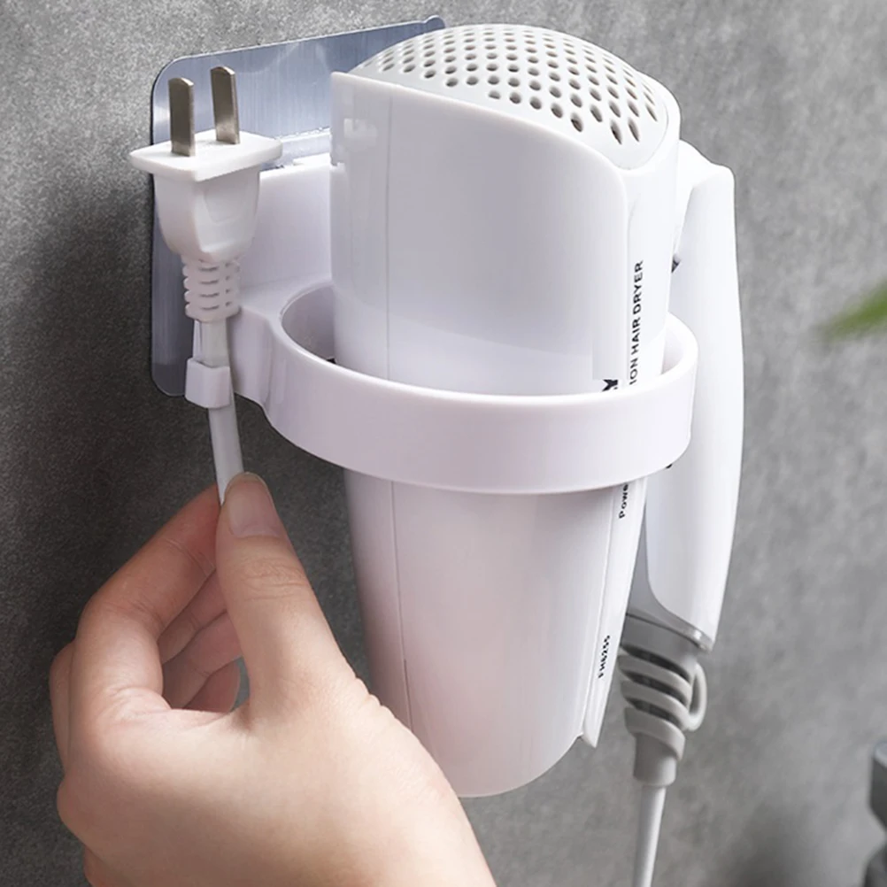 Simple Wall Mounted Hair Dryer Holder Bathroom Storage Wall Hanging Holder Rack Storage ABS Toilet Hair Dryer Rack Organizer