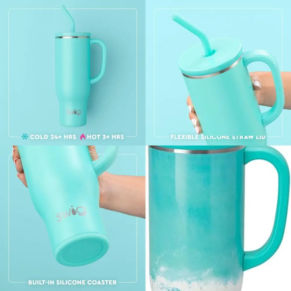 

30oz Insulated Travel Mug with Handle & Straw - Large Stainless Steel Cup Holder Friendly Bottle