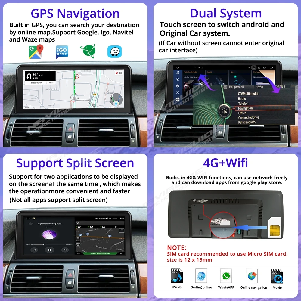 NAVIGUIDE 10.25\'\' Carplay Multimedia Player For BMW X5 E70 X6 E71 LHD 2008-2013 CCC CIC System Android Auto Head Unit Wifi GPS